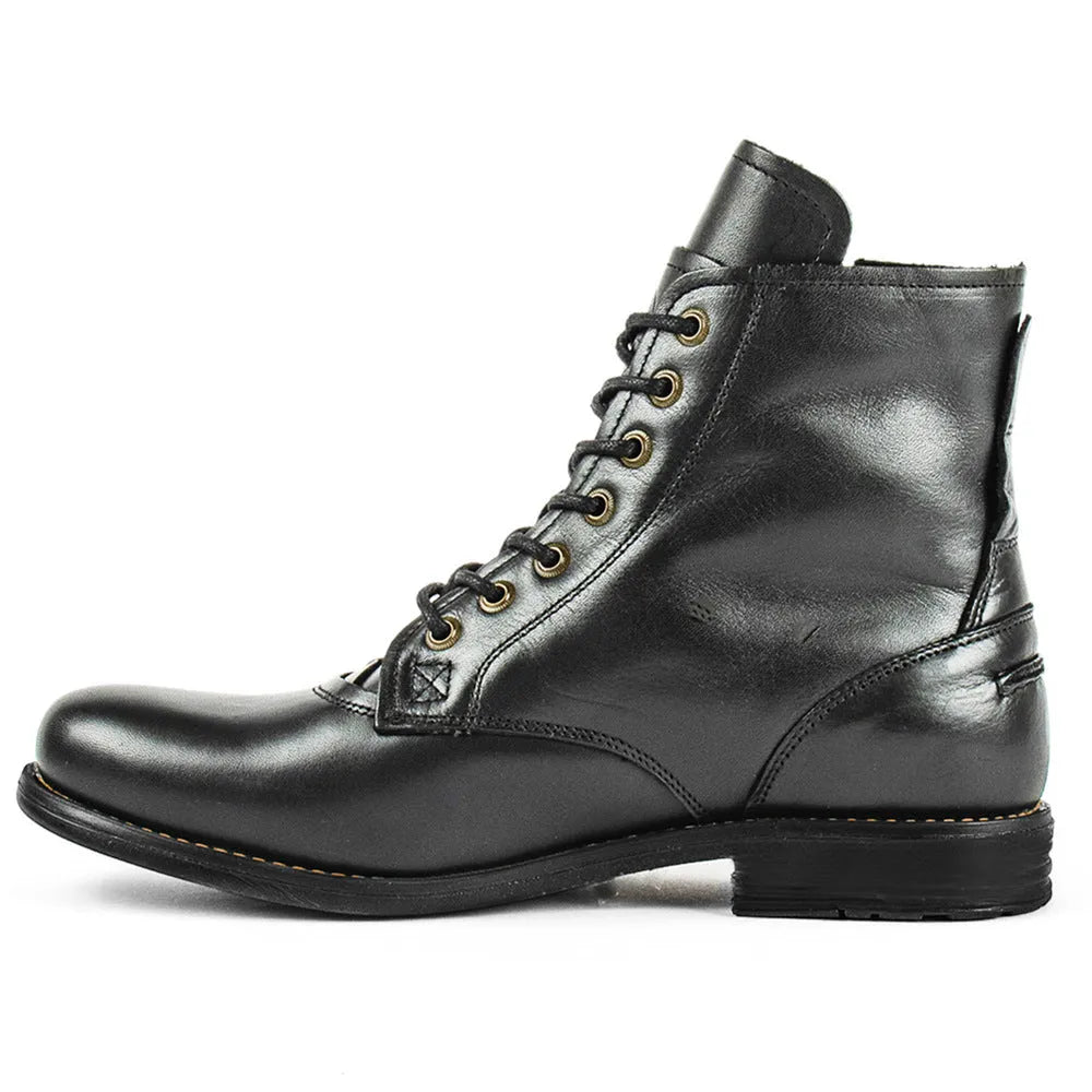 Knight Series black and brown two-tone leather boots with side zipper detail
