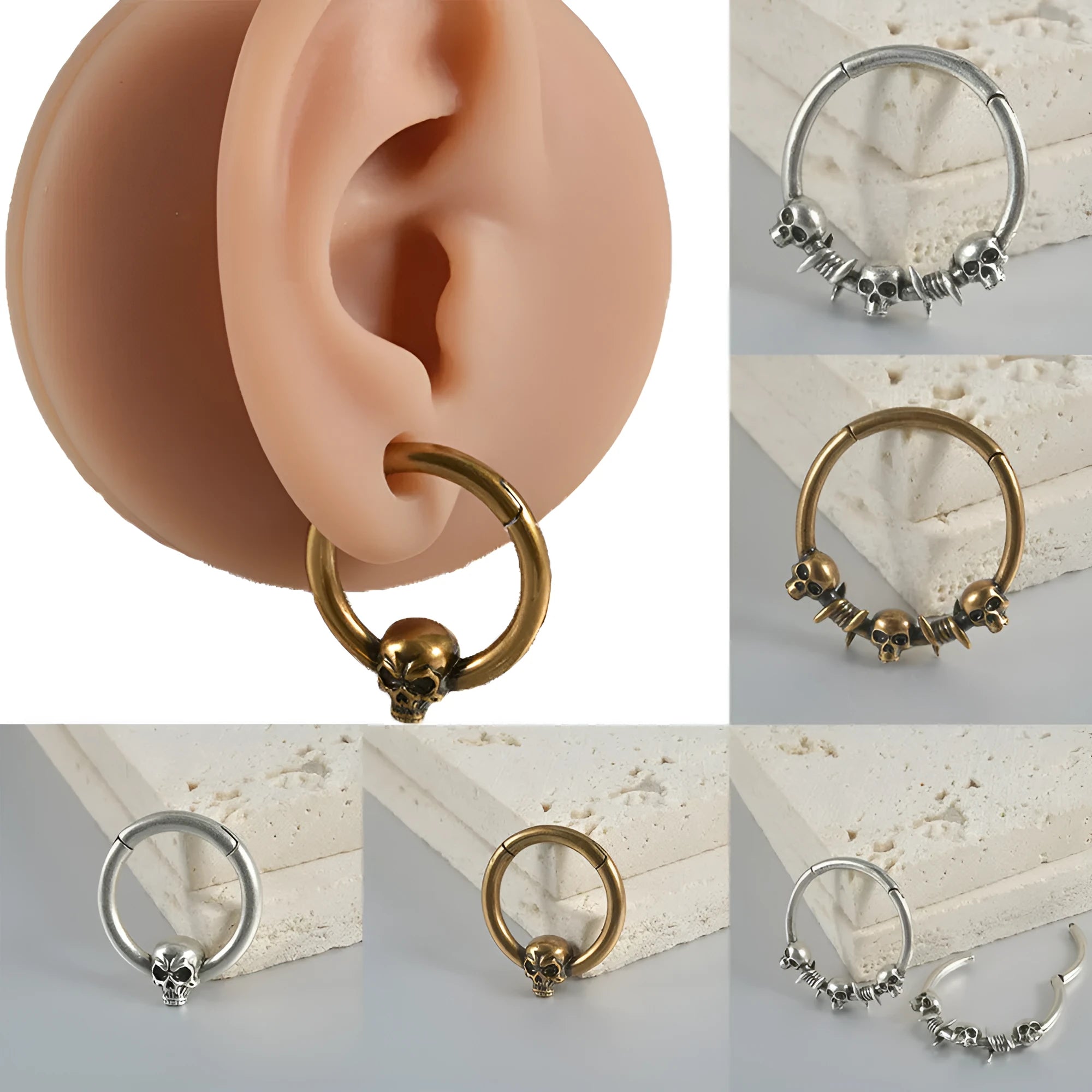 Copper ghost head punk earrings with antique silver finish