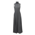 Grey cotton women's dress with half turtleneck collar and backless design