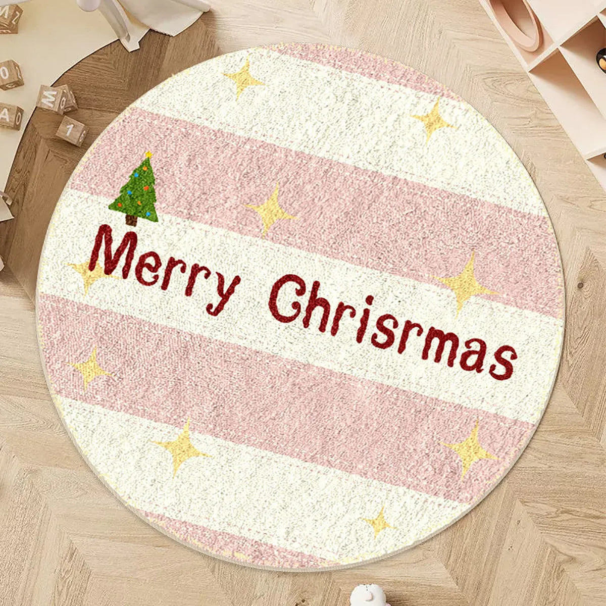 Alien shaped Christmas floor mat in imitation cashmere material with festive colour patterns