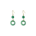 Green Chinese style peace buckle motif earrings with geometry shape and ring design elements