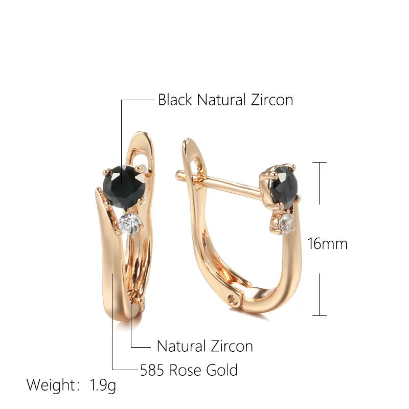 Women's gold-colour drop earrings with black agate geometric design and retro styling on ear clips