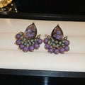 Retro alloy zircon tassel earrings in purple droplet colour with silver needle post