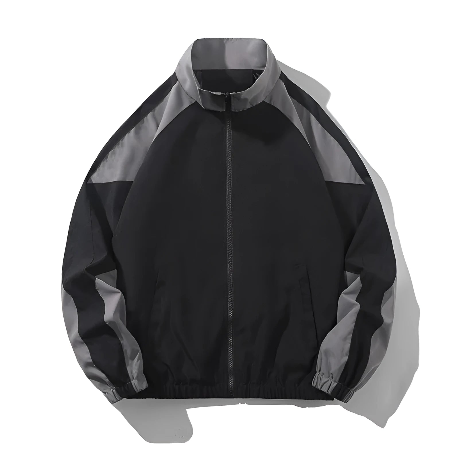 Men's black casual jacket with contrasting colour stitching on the front and sleeves.