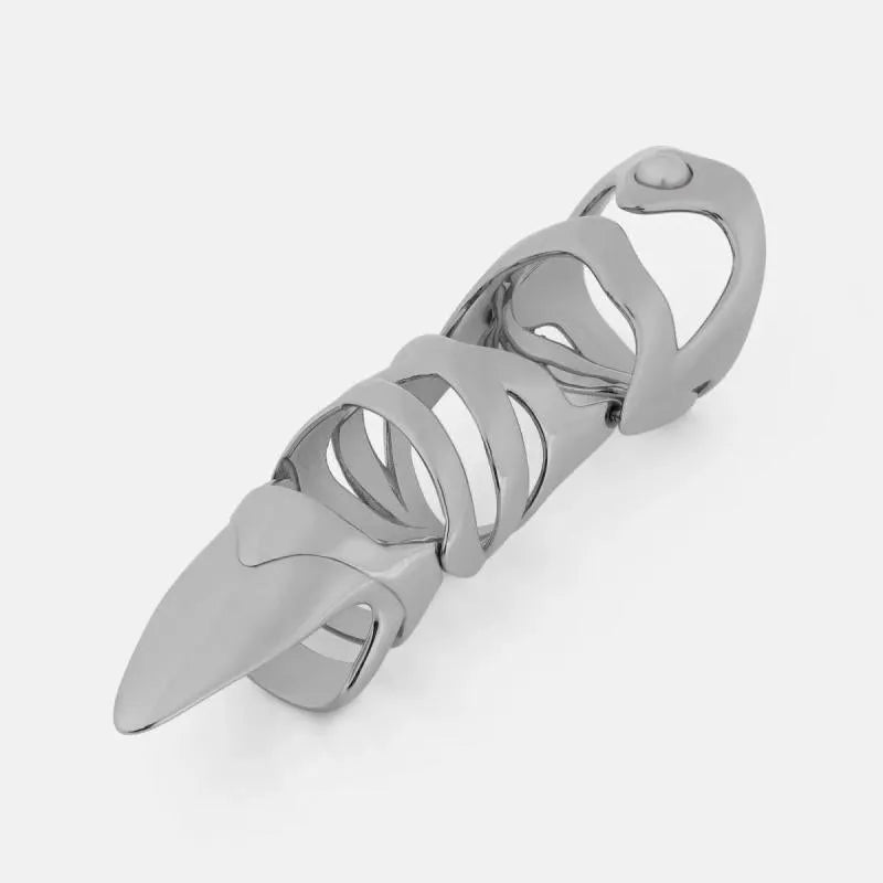 Silver alloy punk armour finger stall ring for alternative fashion and cosplay