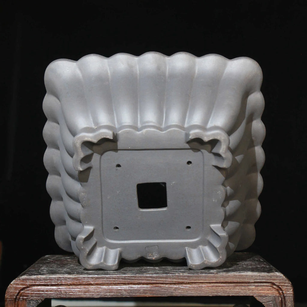 Square purple sand ceramic bonsai pot with 37cm diameter and 15cm height dimensions