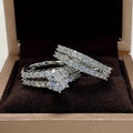 Geometric 2 in 1 fully-jewelled female ring set in silver, gold, and rose gold colour options.