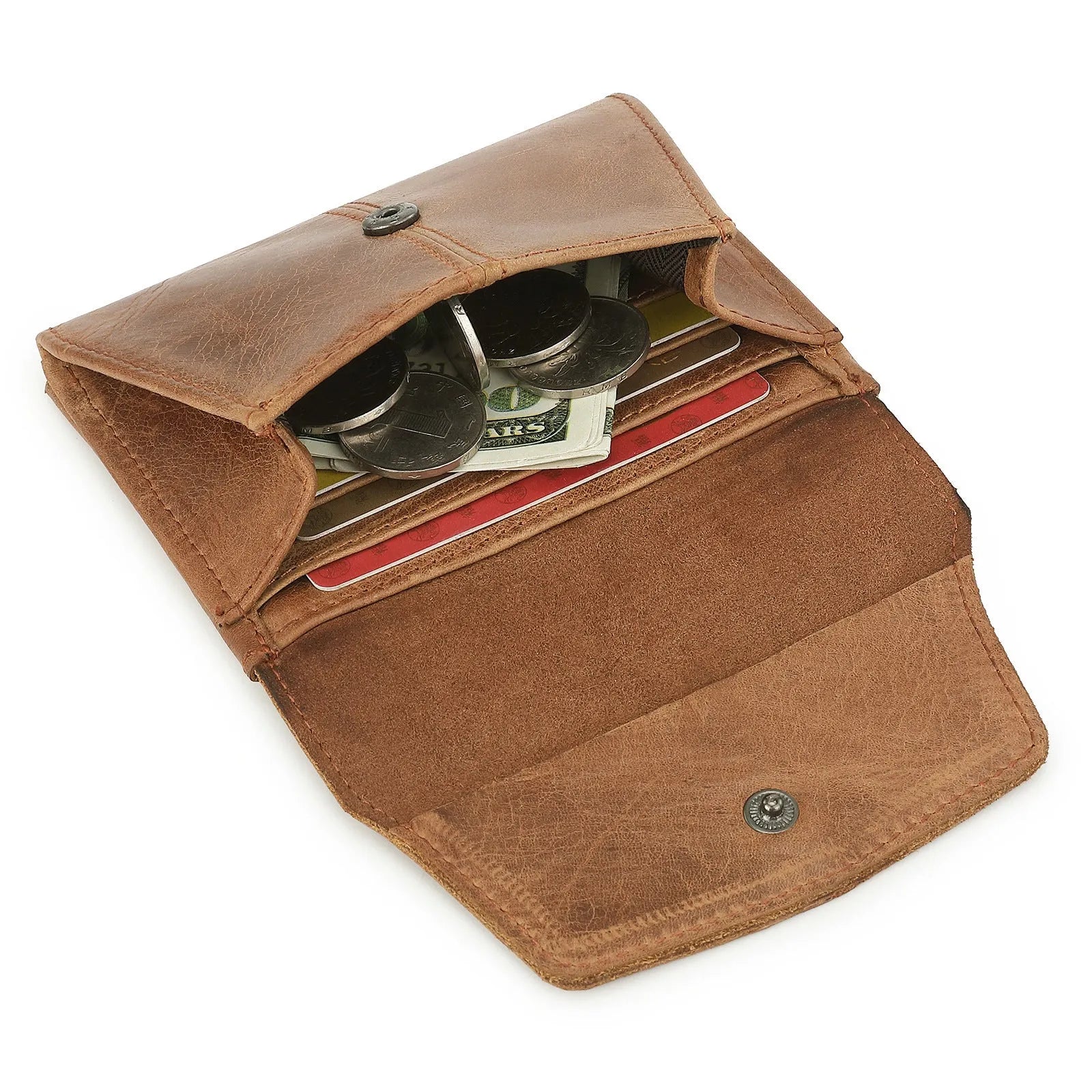 Genuine cowhide leather retro style coin purse with RFID anti-theft lining in multiple colour options.