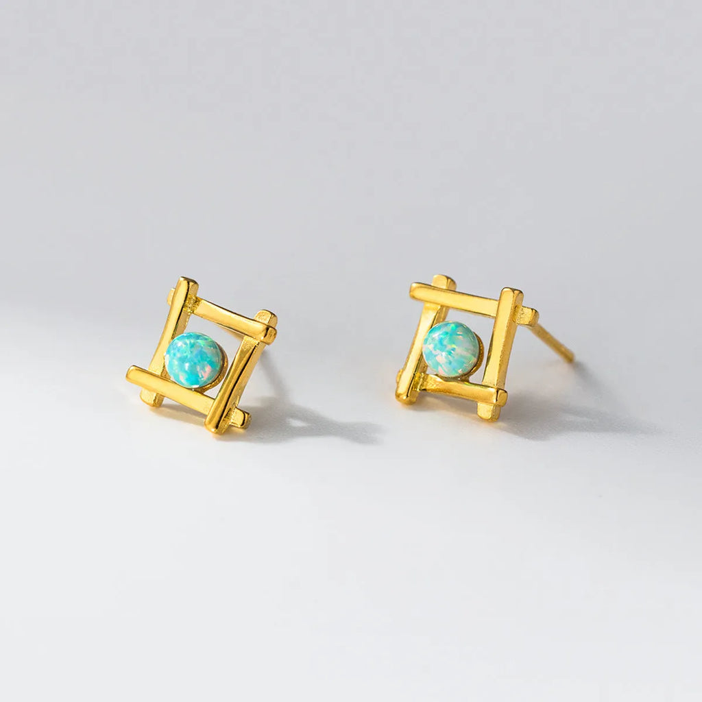 Women's geometric cross quadrangle stud earrings in S925 silver available in silver and gold tones
