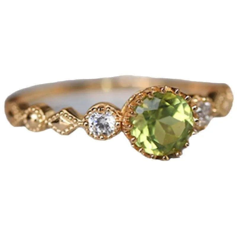 Japanese-style geometric copper ring with quadrilateral design and peridot imitation gemstone