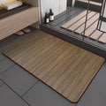 Square American-style wood grain geometric pattern floor mat for bathroom entrance.