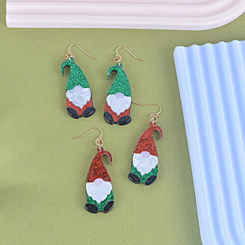 Cartoon Santa Claus acrylic earrings with Christmas hats in red, green, or mixed colours