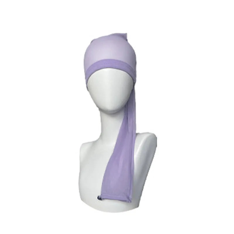 High elasticity spandex mesh wig cap shown in multiple colours including black, pink, and leopard.
