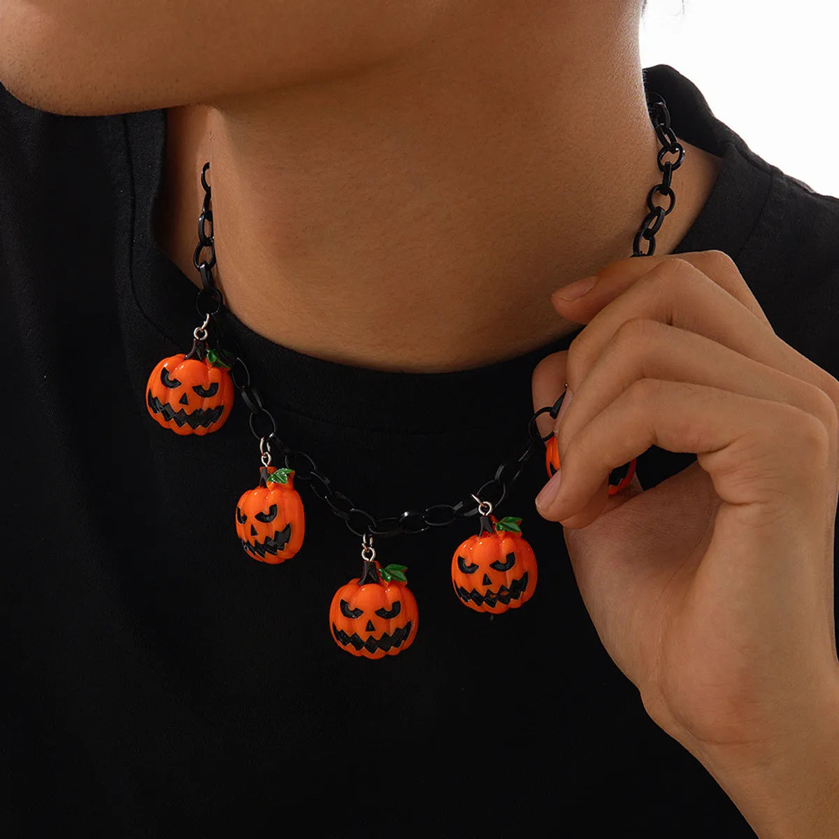 Halloween pumpkin ghost necklace with acrylic cartoon character pendant and mixed colour finish
