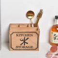Wooden kitchen storage box with grid divider for organising knives forks and chopsticks