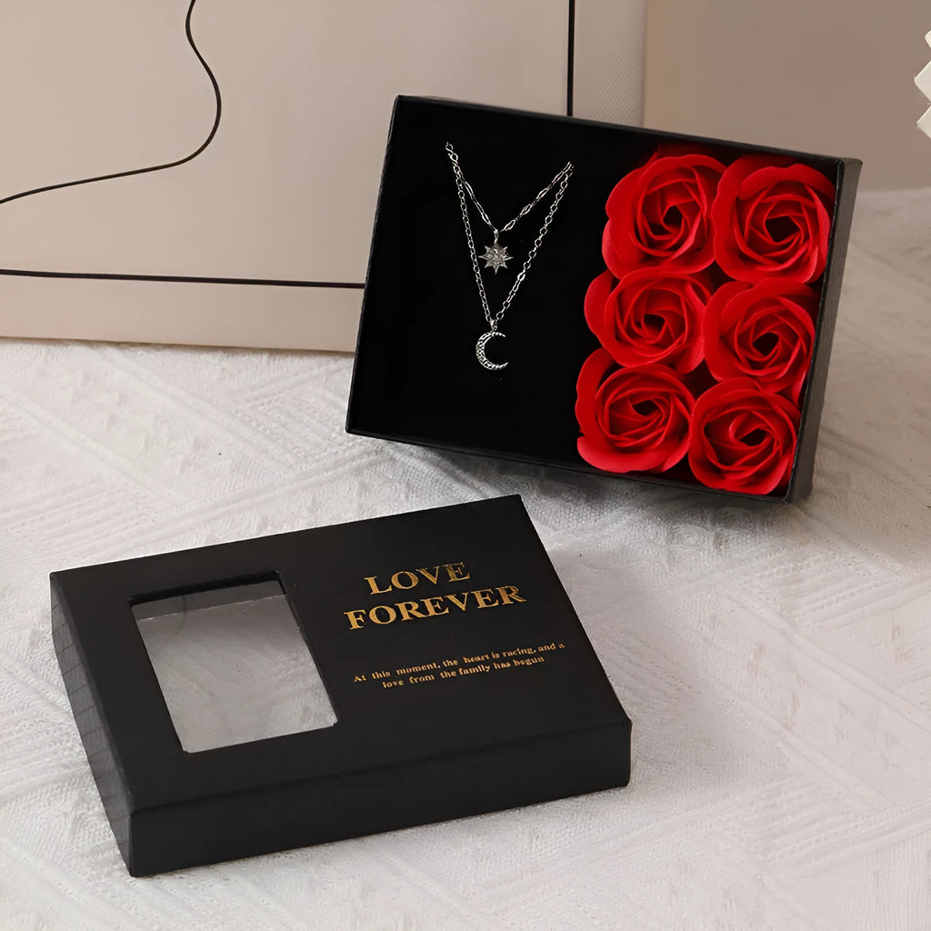 Korean style soap flower gift box set with six flowers in gift box and handbag
