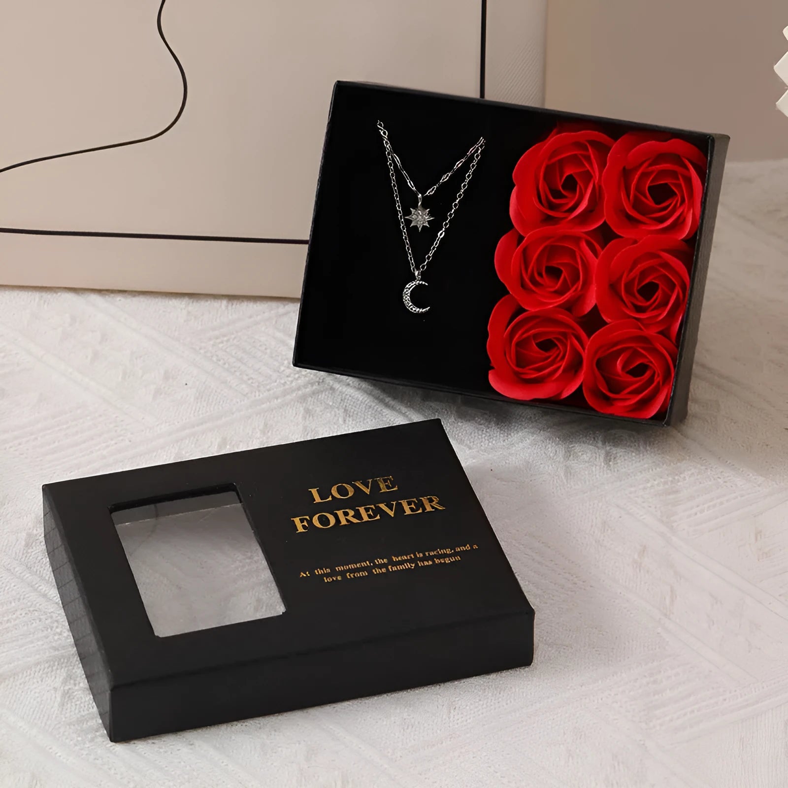 Korean style soap flower gift box set with six flowers in gift box and handbag