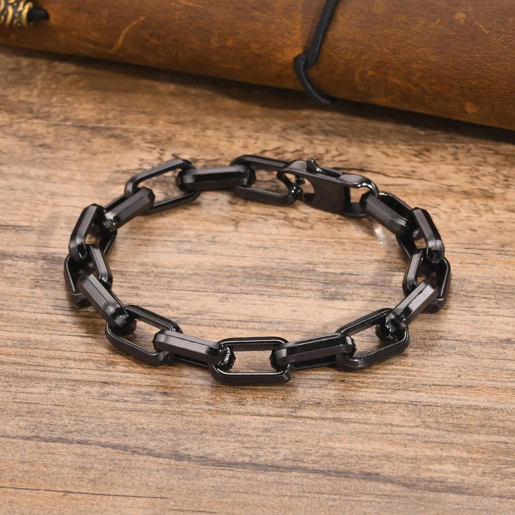 Men's square chain bracelet in titanium steel with electroplated finish
