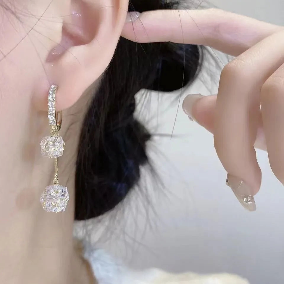 Silver balloon tassel drop earrings with rhinestone ball pendant and confession balloon charm