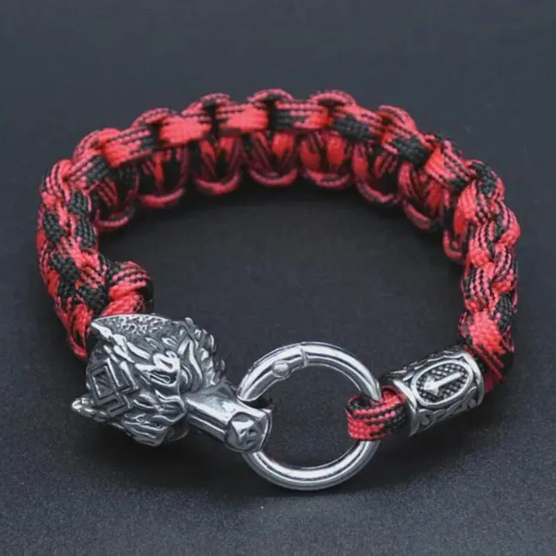 Handmade titanium steel wolf head bracelet with Luen character and camouflage finish