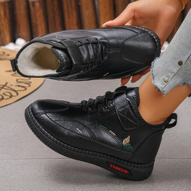 Women's black velvet cotton slippers with non-slip rubber sole and hollow-out design
