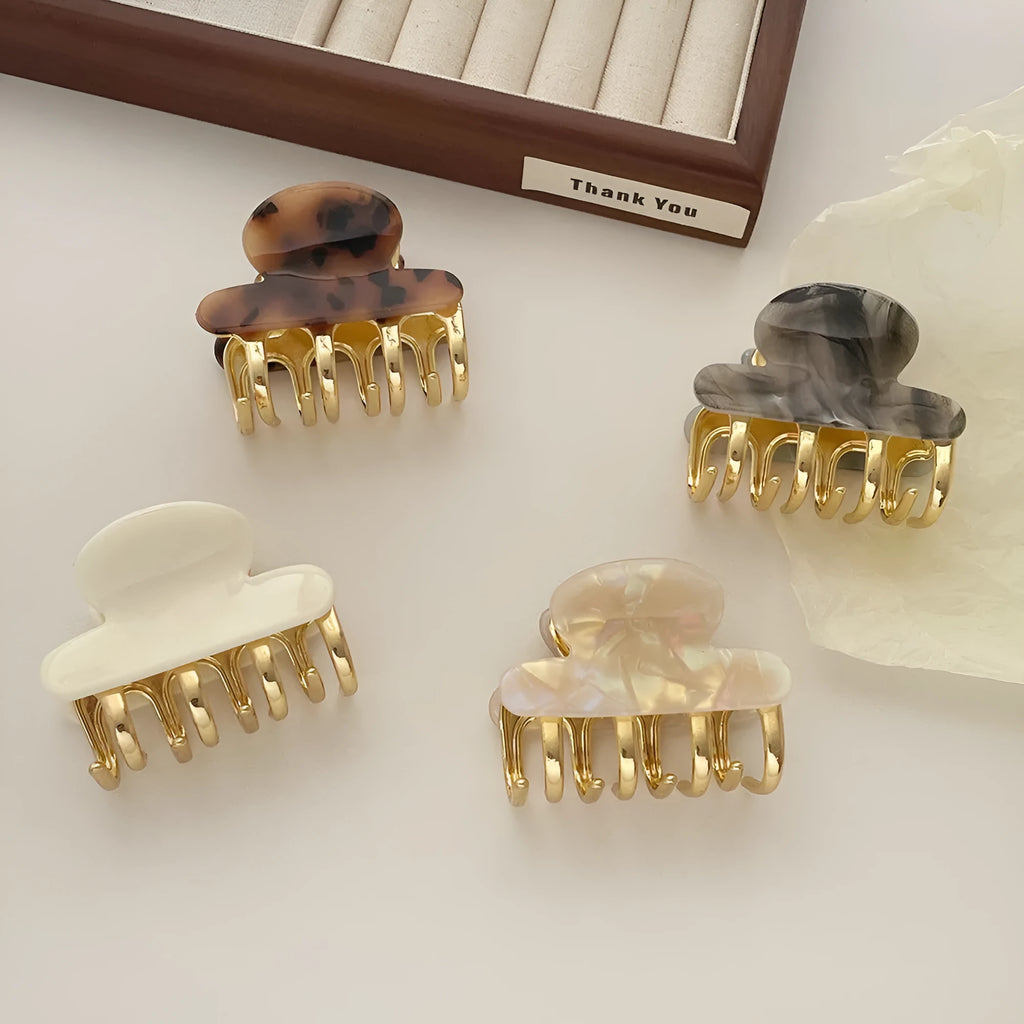 Women's retro acetate hair barrettes with metal grip in four colour options