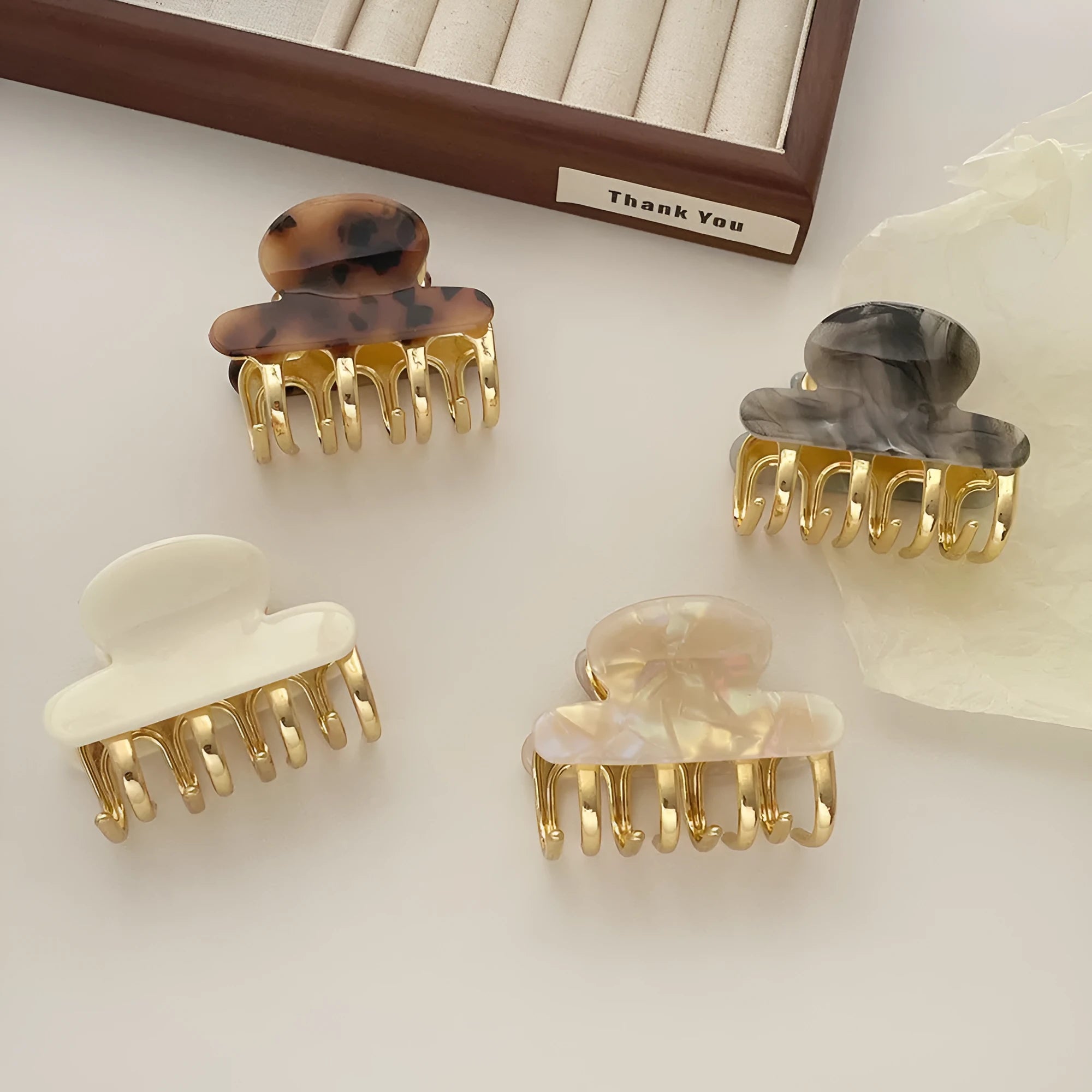 Women's retro acetate hair barrettes with metal grip in four colour options