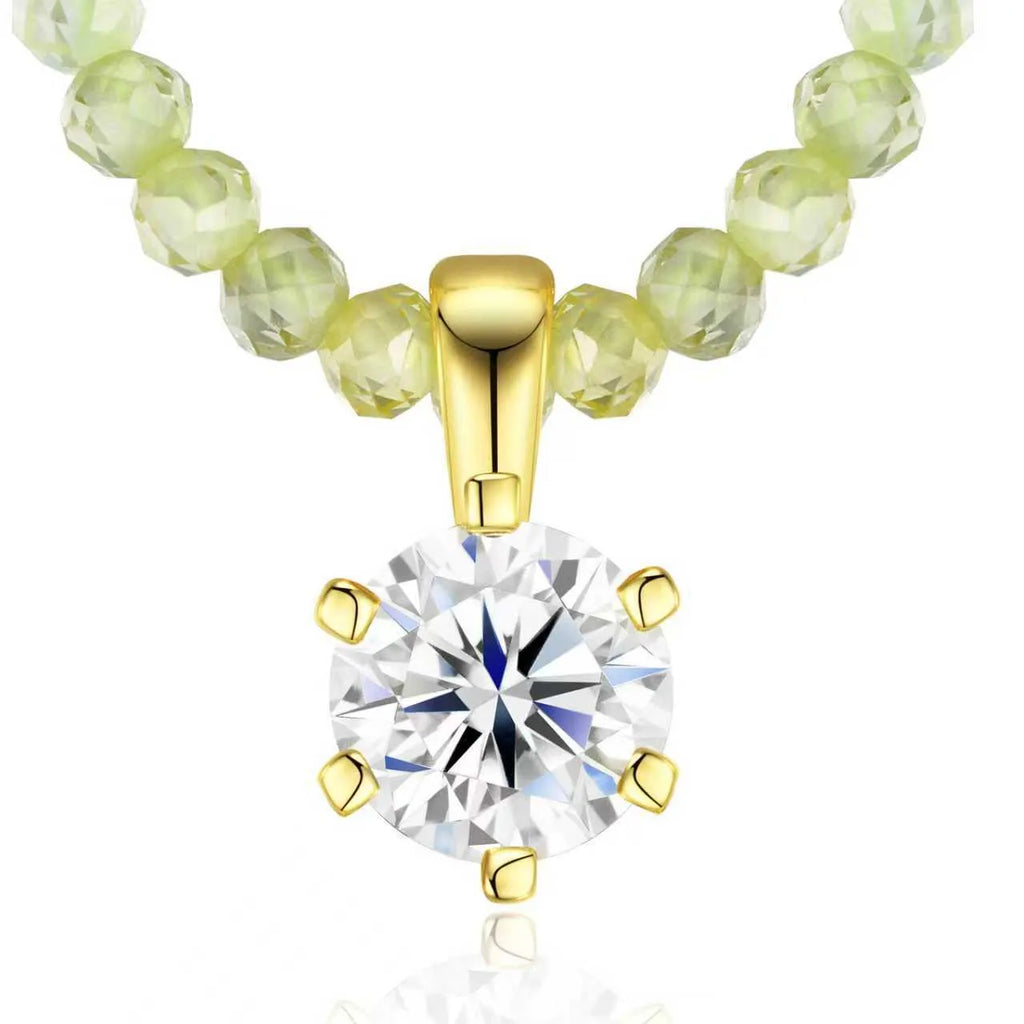 925 silver moissanite necklace with geometric pendant and 41-50cm clavicle chain in green, pink, or yellow.