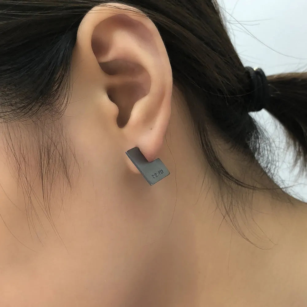 Square oxidised black sterling silver earrings with geometric minimalist design