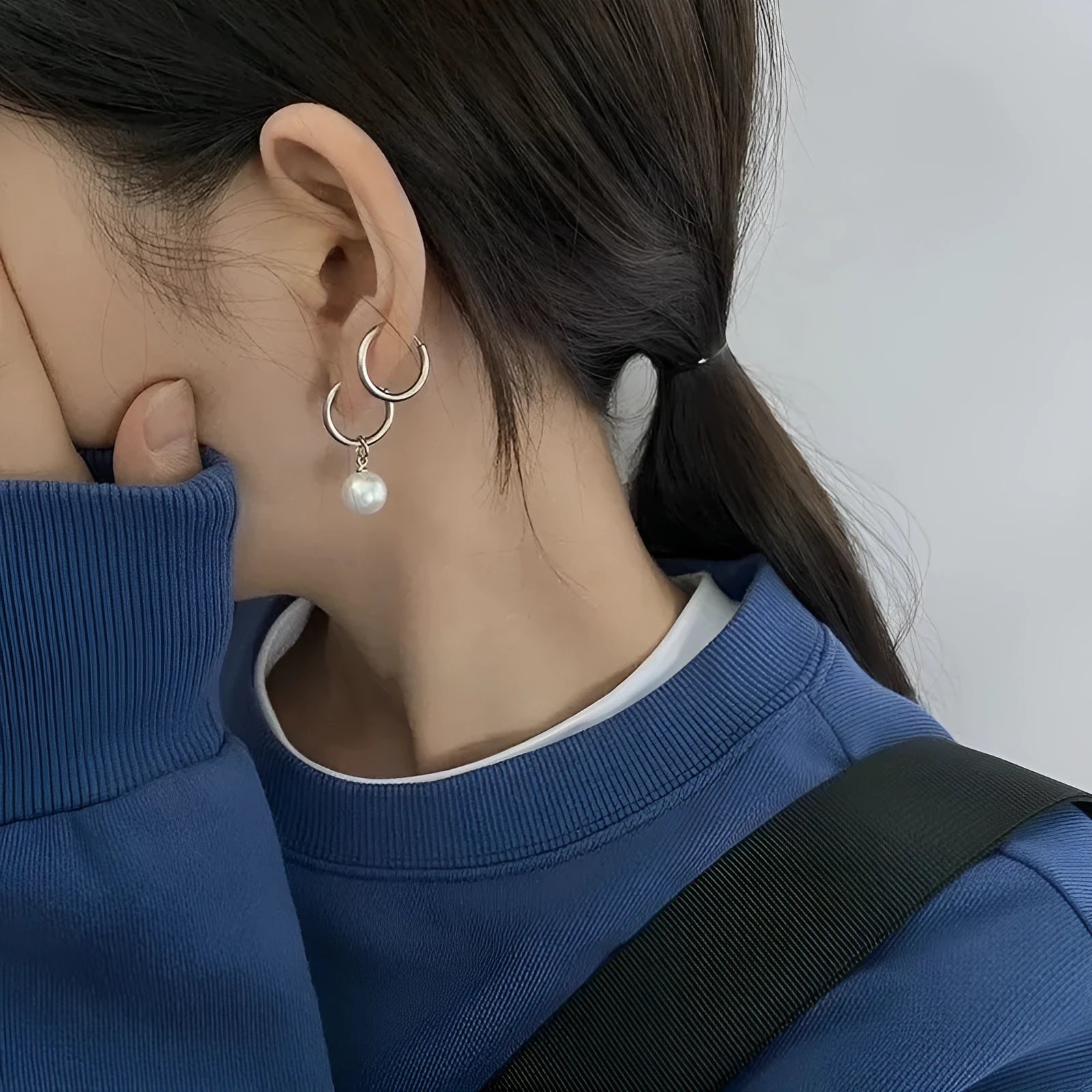 Geometric alloy pearl earrings with titanium steel posts for women's contemporary jewellery