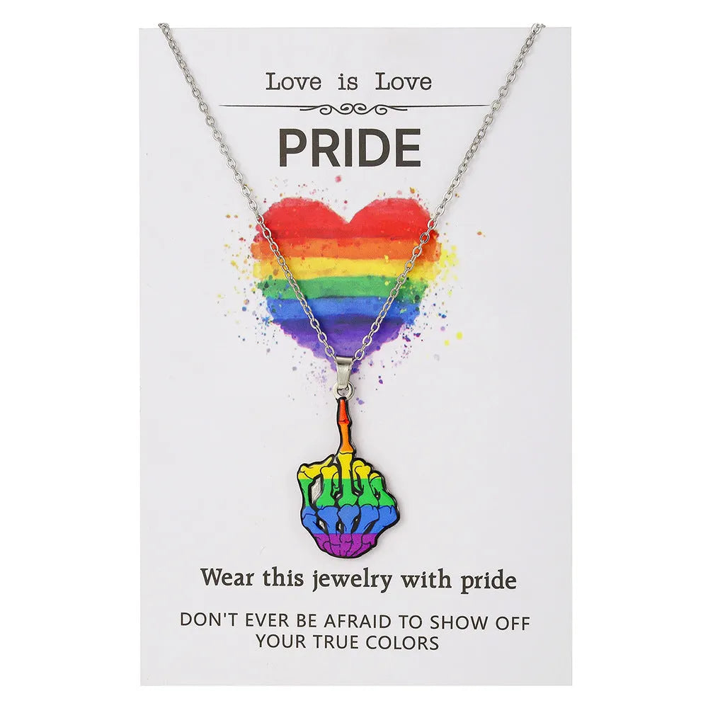 Stainless steel necklace and matching bracelet with colour printed inspirational designs
