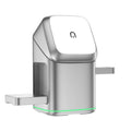 Black magnetic wireless phone charging stand showing 180-degree rotation with Type-C cable