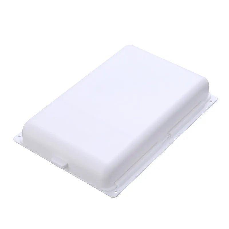 Plastic under-table storage drawer with lid open, showing internal grid, in choice of colours.