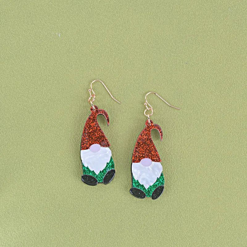 Cartoon Santa Claus acrylic earrings with Christmas hats in red, green, or mixed colours