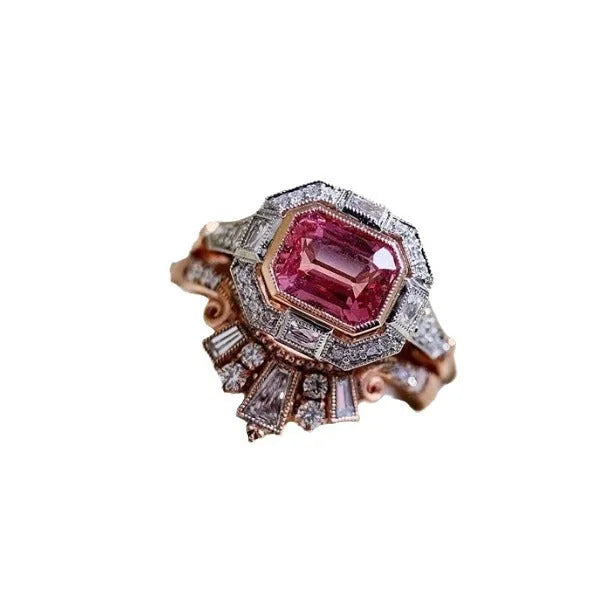 Rose gold geometric women's fashion ring with retro styling in various size options
