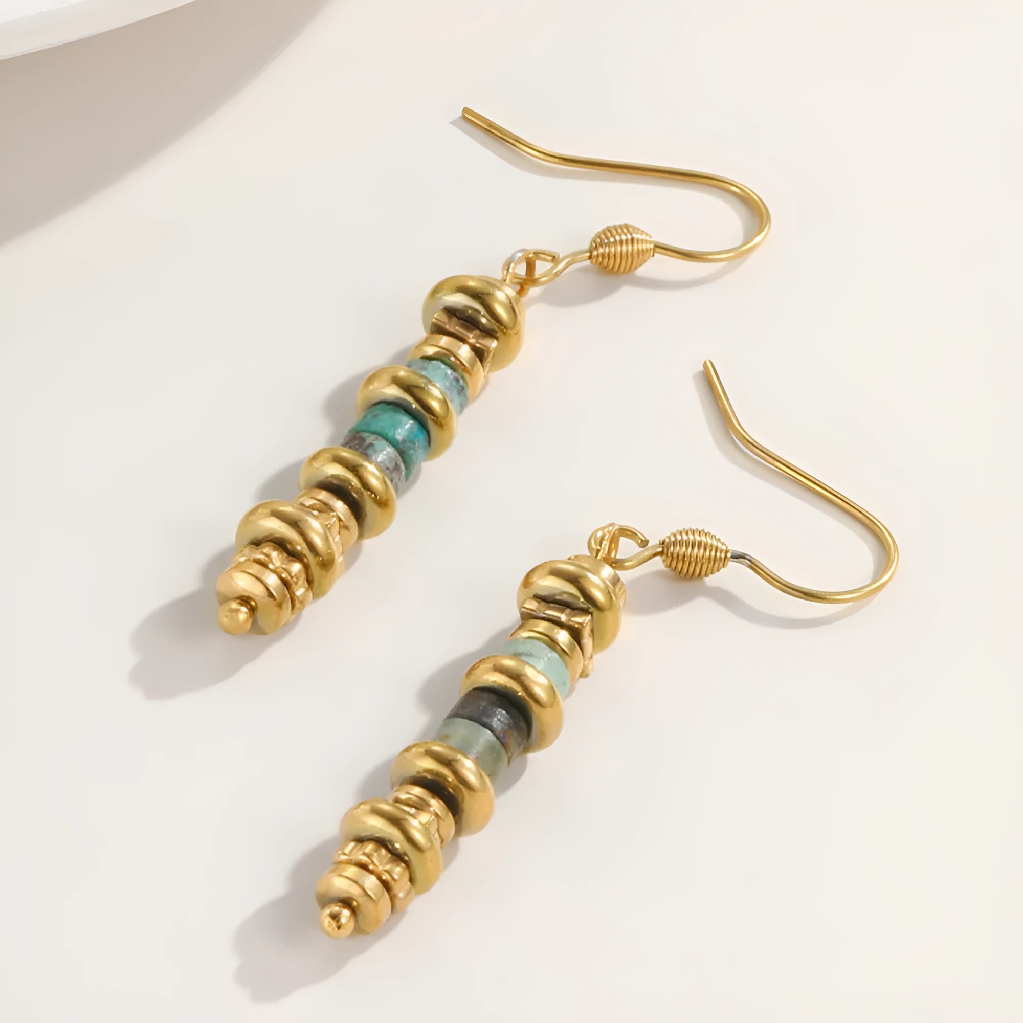 Geometric retro-style titanium steel dangle earrings in a casual design.