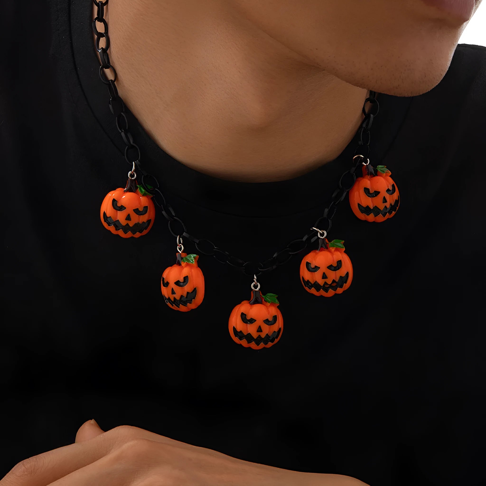 Halloween pumpkin ghost necklace with acrylic cartoon character pendant and mixed colour finish