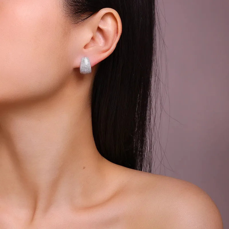 Geometric S925 sterling silver stud earrings with a white moissanite centre for women.