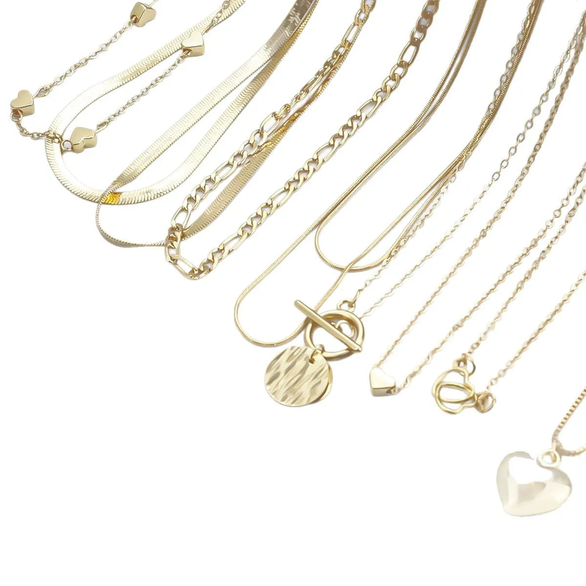 Gold electroplated women's necklace jewellery set with snake chain construction and alloy pendants