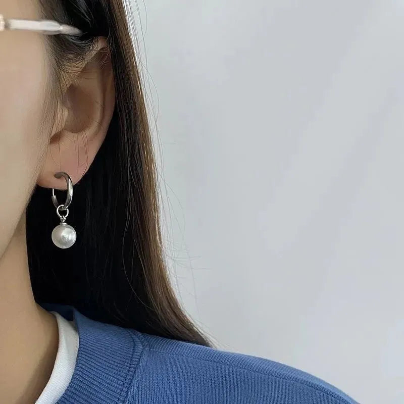 Geometric alloy pearl earrings with titanium steel posts for women's contemporary jewellery