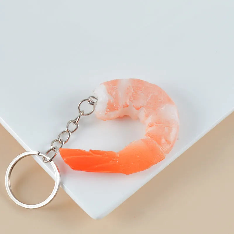 PVC injection moulded shrimp simulation keychain pendant with door buckle attachment