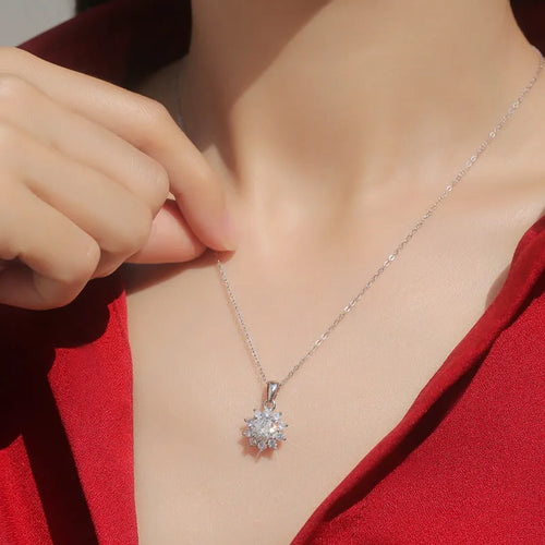 925 silver moissanite flower pendant necklace on adjustable 21-50cm chain, 1 carat round stone