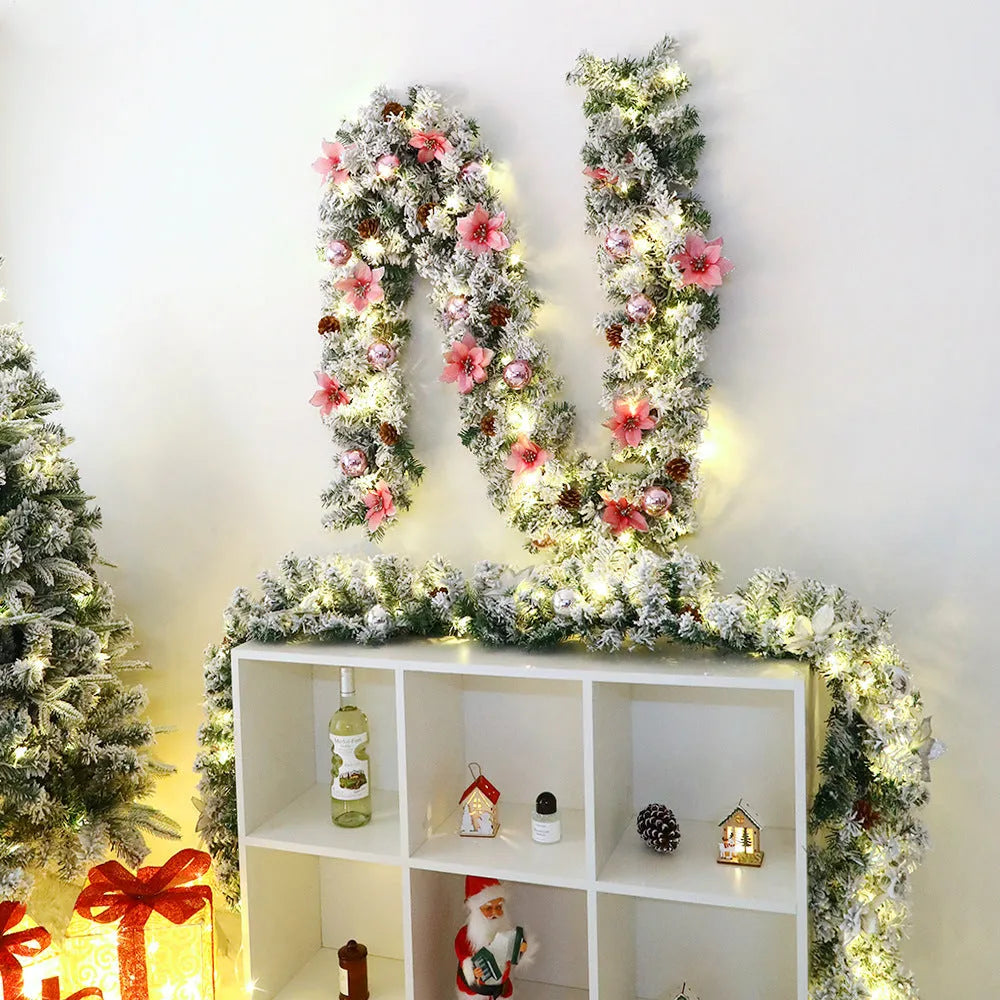 PVC rattan Christmas garland with flocked texture in a choice of festive colours.