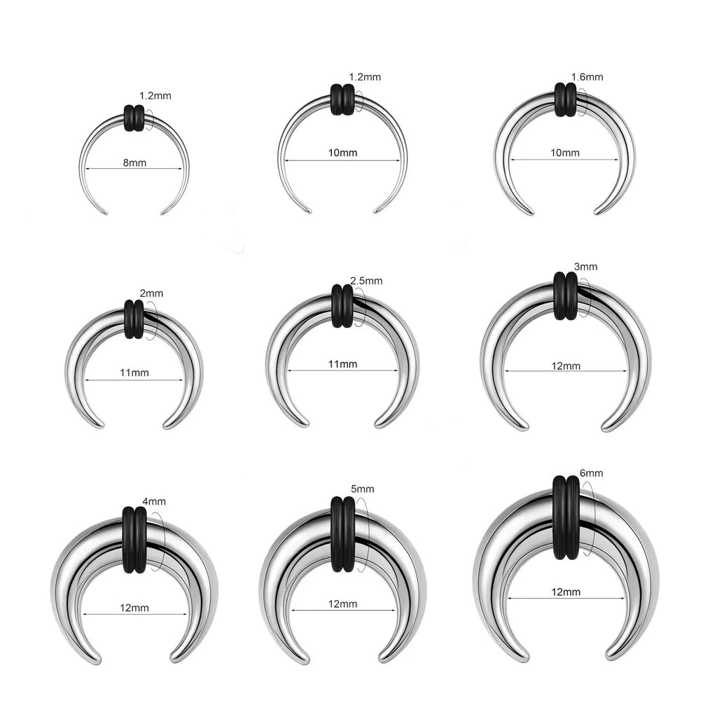 316 stainless steel C-shaped nose ring with buffalo horn detail in steel and black colour options.