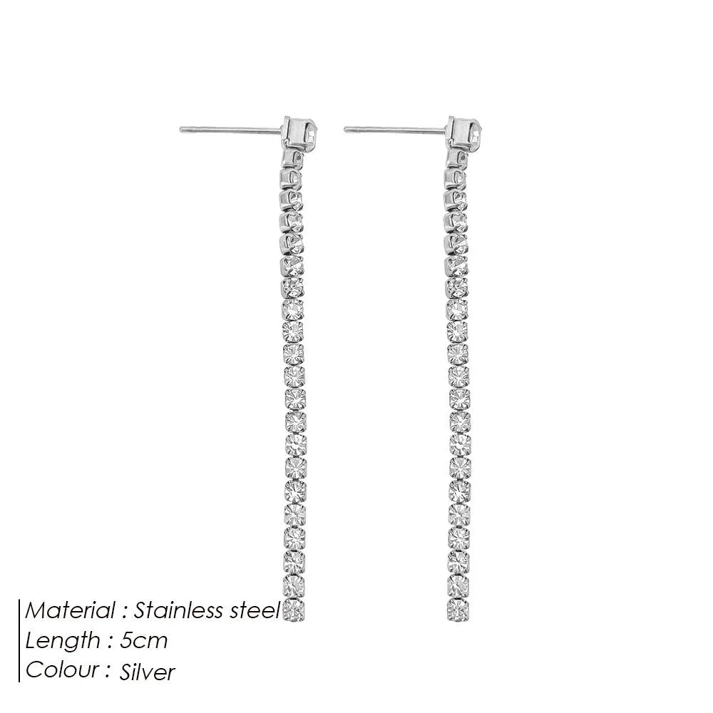 Women's geometric zircon earrings in stainless steel with gold or steel colour options