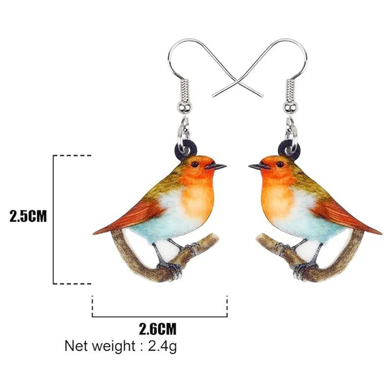 Blue titmouse pendant drop earrings with geometric animal zodiac snake designs printed on acrylic