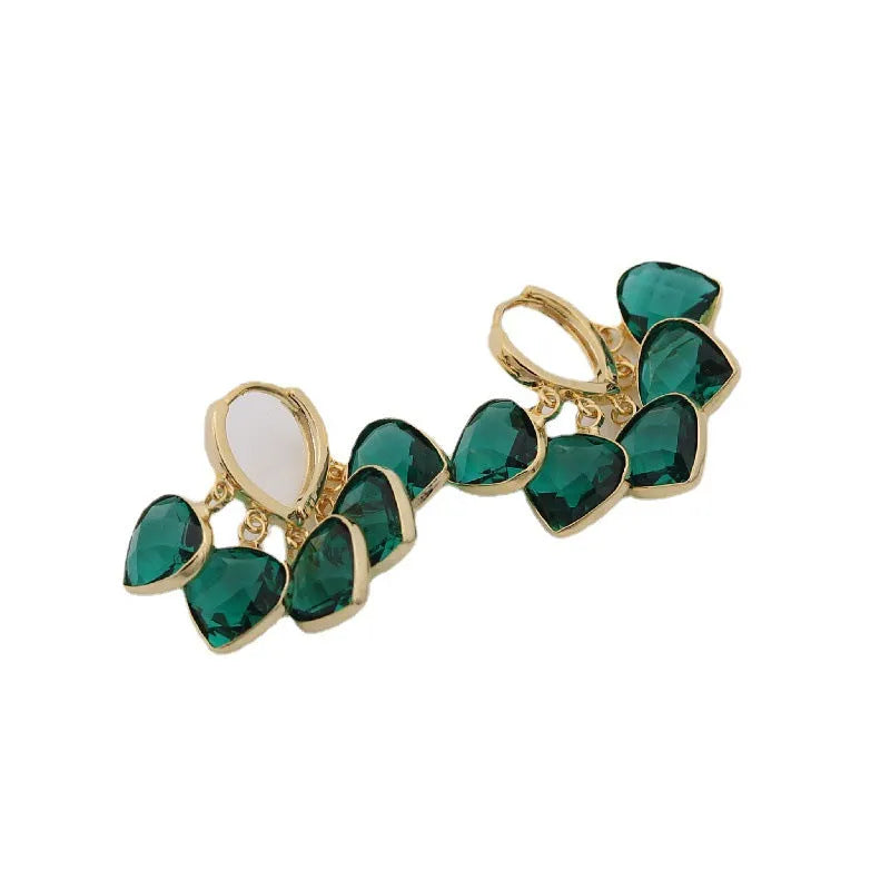 Green heart-shaped pendant ear clip earrings in Korean style for women