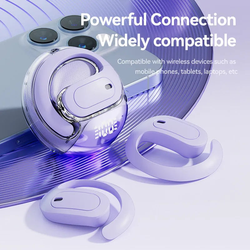 Ai Intelligent Translation OWS Bluetooth headset in M112 Black, clip-on style with digital display screen