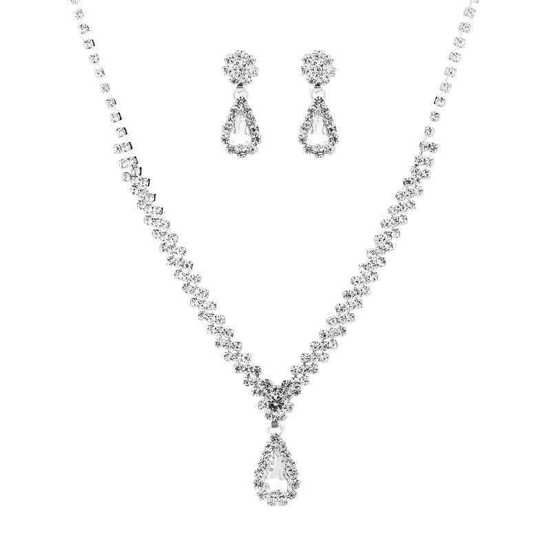 Women's claw chain necklace and earrings set with drop-shaped rhinestone pendants