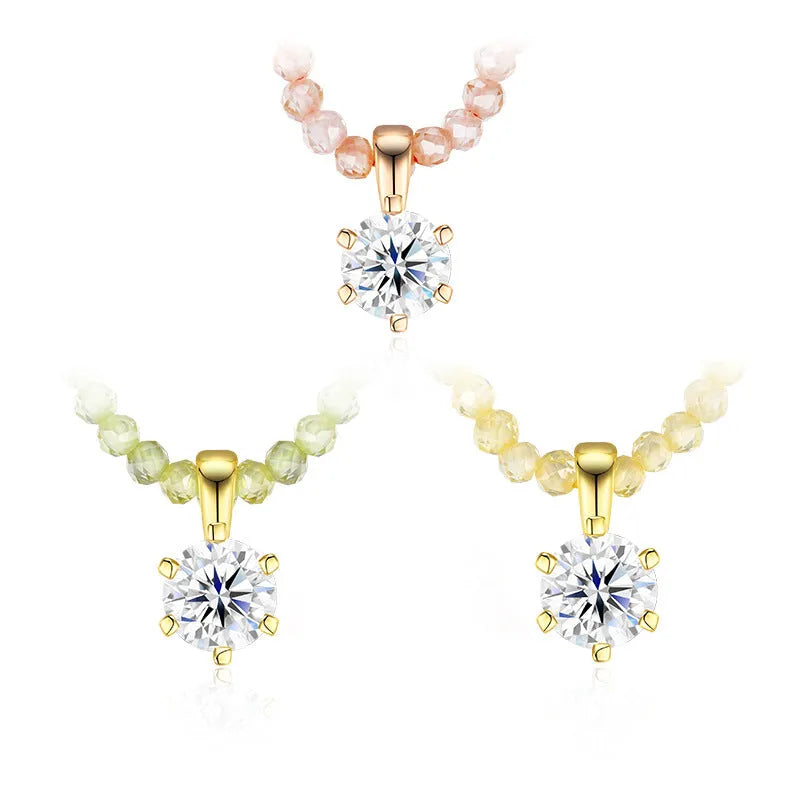 925 silver moissanite necklace with geometric pendant and 41-50cm clavicle chain in green, pink, or yellow.